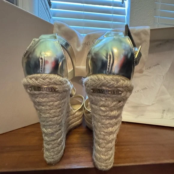 Jimmy Choo Gold/Champage Porto Platform Wedge Espadrille Sandal EU36/6 - Picture 2 of 16